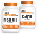 BulkSupplements Fish Oil 1000mg Softgels + CoQ10 100mg Softgels Bundle