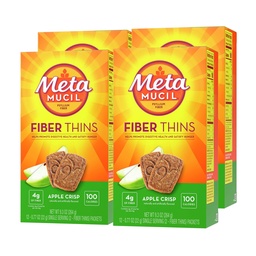 Metamucil, Fiber Thins, Daily Psyllium Husk Fiber Supplement, unterstützt Verdauungs-Gesundheit und Zufriedenheit Hunger, Apple Crisp Flavor, 48 Gesamt Servierungen (4 Packungen von 12)