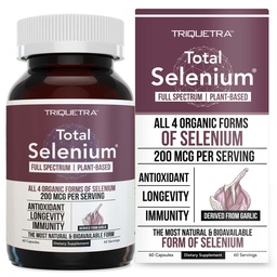 Total Selen - 200 mcg, Pflanzenbasiertes Selen - Full Spectrum, Enthält 4 essentielle organische Formen von Selen einschließlich Selenomethionin - Von Knoblauch abgeleitet - 60 Kapseln