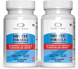 EyeScience - Dry Eye Formula - 90 Softgels - für Relief, Omega-3, Vitamine E, C & B6, Magnesium - Tear Production & Lasting Comfort - 2 Pack