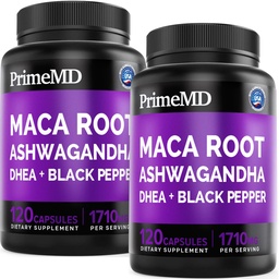 6-in-1 Organic Maca Root Ashwagandha Capsules 1710mg mit DHEA und Black Pepper Fruit Extract für Damen und Herren - Schwarze Maca Ergänzung für Stamina, Knochen und Mood Unterstützung Supplement, 120ct (Pack von 2)