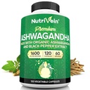 Nutrivein Ashwagandha für Herren & Frauen - 1600mg - Verbessert mit schwarzem Pfeffer - High-Absorption Root Powder Ashwagandha Ergänzungen für Mood Balance, Restful Sleep, & Focus - 120 Vegan Kapseln
