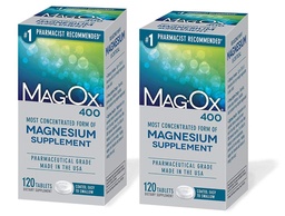 Mag-Ox 400 Magnesium Mineralische Nahrungsergänzungsmittel Tabletten, 483 mg Magnesiumoxid, Pharmazeutischer Grad, 120 Graf, (Pack von 2)