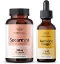 HERBAMAMA Spearmint und Turmeric Ginger Kit - Bundle von 1000 mg Spearmint Leaf Capsules & Turmeric Ginger Tincture 2 fl oz - Vegan, Non-GMO, Sugar & Alcohol-Free - 2 Pack