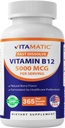 Vitamatic Vitamin B12 5000 mcg – 365 Fast Dissolve Tabletten Berry Flavor – Unterstützt Energieproduktion & Nervous System Health – Non-GMO, Gluten-Free