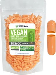 XPRS Nutra Size 00 Empty Capsules - 500 Count Empty Vegan Capsule - Pillole Vuoto Vegetariano - DIY Capsule Verdura Filling- Veggie Pill Caps (Peach)