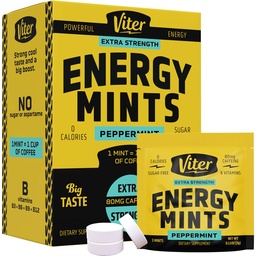 Viter Energy Caffeine Mints 80mg Extra Strength - 90 Pezzi Caffeina con Vitamine B. Zucchero Free Vegan Breath Mint. Energizzare Nootropic Focus Booster per una rapida allerta (Peppermint Flavor, 30 Pack)