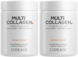 Codeage Multi Collagen Capsules – 5 Collagen Types I, II, III, V & X – Hydrolyzed Grass-Fed Bovine Protein mit Ashwagandha, Amla und Vitaminen - 2-Pack
