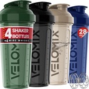 VELOMIX -4 PACK- 28 oz Shaker Cups für Protein Shakes - 4x Wire Whisk | Leak Proof Protein Shaker Bottles for Protein Mixes | Protein Shaker Bottle Pack | Mixer for Protein Shakes (Forest Edge)