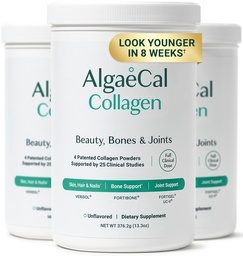 ALGAECAL Collagen - 4 klinisch unterstützte Peptide VERISOL®, FORTIGEL®, UC-II®, FORTIBONE®, Anti-Aging Hydrolysed Collagen Powder, 3 Packs, Made in USA