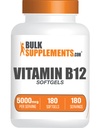 BulkSupplements.com Vitamin B12 5000 mcg Softgels - Cyanocobalamin, Vitamin B Supplements, B12 Vitamins Pillen - Glutenfrei, 1 Vitamin B12 Softgel pro Servierung, 180-Tage-Versorgung, 180 Softgels