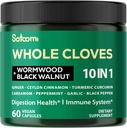 Satoomi 10in1 Clove Supplement Reich an Vitaminen & Mineralien für Verdauungs-, Immunsystem, Knochen & Herz Gesundheit mit Wormwood, Black Walnut, Cinnamon, Turmeric, Ginger, Cardamom - 60 Kapseln