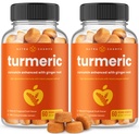 Kurkumagummis für Erwachsene & Kinder mit Ingwer & Schwarz Pfeffer Extrakt | 95% Curcuminoide | Vegan Natural Curcumin Joint Support | 120 Tumeric Gummy Supplements (2-Pack)