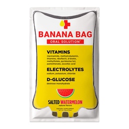 Banana Tasche Oral Lösungspakete – Gesalzene Wassermelone 15pk | Eine erfrischende Mischung aus Elektrolyten, Vitamin C und B-Komplex für Hydration und Energie. Günstig, einfach zu Mix und perfekt für den täglichen Gebrauch.