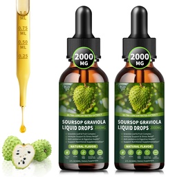 (2 Pack) Soursop Graviola Liquid Drops 2000mg, 98% Absorption for Cell Support & Regeneration, Immune Boost, Liver, Herbal Goodness, Soursop Bitters Liquid-Sugar/Gluten Free, Natural Flavor, 4 Fl Oz