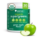 Zena Nutrition Bio Super Greens Powder, 70+ Superfoods, 0 Zucker, 3G Fiber, Spirulina, Chlorella, Pilze, Präbiotika/Probiotika, Verdauungsenzyme für Gutgesundheit, Grüner Apfel, 30 Servierungen