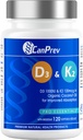 CanPrev D3 & K2 Vitamine 120 Softgels, 120-Tage-Versorgung, 1000IU Vitamin D3 & 120mcg K2, unterstützt starke Knochen, Zähne & Herz Wellness, einfach zu absorbieren mit Bio Kokosöl, keine GMO, Gluten, Soy, Dairy