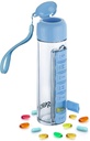 Synergy Water Bottle & Pill Organizer - Reiselager Container für Wasser, Saft, Vitamine - Tragbare 7-Tage Pillbox - für Outdoor, Fitness, Reisen - Easy Carry Strap - BPA Free Plastic - 400ml (blau)
