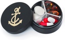 Small Pill Case 3 Komponenten, Metall Runde Tragbare Pille Box, Wasserdichte Reise Pille Organizer, Pocket Purse Medizin Vitamin Holder EDC Container (Schwarz mit Anker)