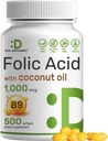 DEAL SUPPLEMENT Folic Acid 1000 mcg (1 mg), 500 Coconut Oil Softgels | Bioverfügbare pränatale Vitamine (Vitamin B9) – 1,667 mcg DFE – einfach zu schlucken, Non-GMO, & No Gluten