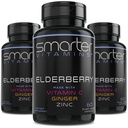 (3 Pack) Smarter Elderberry Kapseln + Vitamin C + Ginger & Zink, Kräuterergänzung, Leistungsstarke schwarze Ältere Berry Extrakt Antioxidans Vitamin, 180 Vegan Pillen