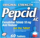 Pepcid AC Original Strength Heartburn Relief Tabletten, Verhindert und entlastet Sodbrennen durch Säureindigestion & Sour Stomach, 10 mg Famotidin zu reduzieren & Kontrolle Säure, Fast-Acting, 60 Ct