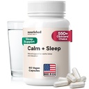 Nourished Natural - Calm + Schlafkapseln für tiefe Erholung & Entspannung mit Ashwagandha, Kamille, Tart Cherry Extract, Passionflower, L-Theanin, & Magnesium - 60 Kapseln