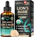 Lions Mane Liquid - USDA Certified Organic Lions Mane Supplement - Brain Support, Energy, Memory & Focus - Zucker & Alkoholfreie Lion's Mane Mushroom Extract 72.000 mg / Flasche, 2 Fl OZ, 2 Monate Versorgung