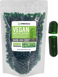 XPRS Nutra Size 00 Empty Capsules - 500 Count Empty Vegan Capsule - Pillole Vuoto Vegetariano - DIY Capsule Verdura Filling- Veggie Pill Caps (Forest Green)