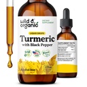 Wild & Organic Turmeric Supplement Liquid - Joint Support - Kurkuma mit schwarzem Pfeffer Extrakt - Curcumin Root Drops - Vegan, Zucker & Alkoholfreie Tinktur - 2 fl oz