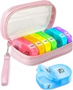 Süße Pille Organizer 2 Mal am Tag, PU-Leder Pille Fall für Frauen, Tragbare wöchentliche Pille Box für Geldbeutel mit Aufbewahrungstasche Vitamine, Medikamente, Fischöle, Nahrungsergänzungsmittel (Pink)