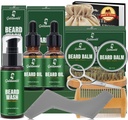 Bart Kit, Bart Grooming Kit w/2 Pack Bart Öl&2 Pack Bart Balm,Weihnachten Stocking Stuffers Geschenke für Männer Ihn Ehemann Dad Freund,Shaving Kit w/Beard Wash Comb Brush