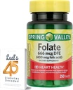LUAL Spring Valley Folate 666 mcg DFE (400 mg Folsäure) 250 CountBundle 45 Diabetes Decodiert, Folate Supplement für Frauen