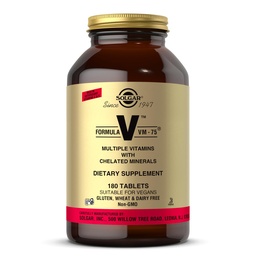 Solgar Formel VM-75, 180 Tabletten - Multivitamin mit Chelatmineralien - Vitamin A, B6, B12, C, D, E - Biotin, Magnesium, Calcium, Eisen, Zink - Vegan, Glutenfrei, Dairy Free, Kosher - 180 Servierungen