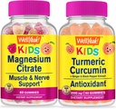 WellJa Magnesium Citrate Kinder + Kurkuma Kinder, Gummis Bundle - Große Verkostung, Vitamin-Ergänzung, Glutenfrei, GMO frei, Kaugummi