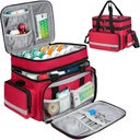 Große Pillen Flasche Organizer, Doppelschicht Medizin Aufbewahrungstasche mit abschließbaren Zippers und Schulterriemen,Medikation Reisetasche für verschreibungspflichtige Flaschen, Vitamine und medizinische Versorgung, Rot (nur)