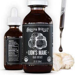 Hodgins Harvest Bio Lion's Mane Fruiting Body Extract Tincture - Pilz-Ergänzung für Gehirn Gesundheit und Mental Fokus - Dual Extract Formel - Extra Konzentrat - 2 fl oz Flaschen