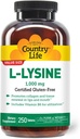 Country Life L-Lysine 1000mg mit B-6, unterstützt Immungesundheit, fördert Collagen Renewal in Lips und Mund, 250-Count, Certified Gluten Free, Certified Vegan