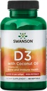 Swanson Vitamin D-3 mit Kokosöl 60 Sgels