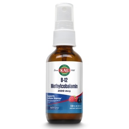 KAL Vitamin B12 Methylcobalamin ActivSpray 2500mcg, Healthy Energy, Metabolism, Nerve & Red Blood Cell Support,* Fast-Acting Liquid B12, Maximum Absorption, Natural Berry Flavor, 80 Servings, 2 fl oz