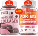 NEVISS 1Pack hydrolysierte Kollagengummis + 1Pack Vitamin ADK mit B12 Gummi