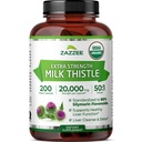 Zazze USDA Organic Milk Thistle 50:1 Extract, 80% Silymarin Flavonoids, 200 Vegan Capsules, 6+ Month Supply, Silybum Marianum, Liver Support & Detox Support, Organic All-Natural, Non-GMO, Made in USA