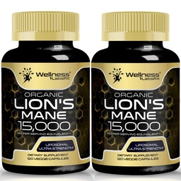 Lions Mane Supplement Kapseln - 120 Zähler - Pilz-Ergänzung, Gehirn-Ergänzungen für Gedächtnis und Fokus, Lion's Mane Mushroom Capsules - Kognitive & Immununterstützung, Fokus-Ergänzung - 2 Pack