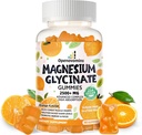 Magnesium Glycinate Gummies- Zucker Freie Magnesium Kaliumergänzung mit Vitamin D, B6, CoQ10 für ruhige Mood & Schlafunterstützung - 90 Orange Gummies