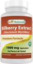 Best Naturals Bilberry Extract 1000mg Capsule (non OGM) Supporta una visione sana, 90 Count