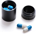 Tragbare Metall kleine Pille Case, Aluminiumlegierung runde Pille Box für Reisen, Wasserdichte Pille Box Organizer, Tasche Daliy Pillenhalter Pillenbehälter für Medizin Vitamin Fish Oils (Schwarz)