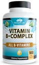 NaturaLife Labs Vitamin B-Komplex mit Vitamin C – Umfasst Aktiv B2 (Riboflavin-5-Phosphat), B6 (Pyridoxal-5-Phosphat), B9 (5-MTHF) und B12 (Methylcobalamin); plus B1, B3, B5 und B7 – 100 Kapseln