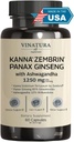 VINATURA Kanna Zembrin Sceletium Tortuosum - 50mg Kanna/Serving, with Ashwagandha, Ginseng *Brain Health, Stress Relief Support* Panax Ginseng 80% Ginsenosides Ashwagandha Capsules 10% Withanolides