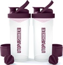 Utopia Home Shaker Bouteille 2 Pack - 24 Ounce Plastic Protein or Cocktail Shaker Bouteille pour pré-entraînement et post-entraînement avec Twist & Lock Protein Box Storage (Clear/Plum)