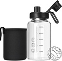 Glas Shaker Bottle,22oz BPA-Kostenlose Shaker Bottle mit 304 Edelstahlkugel und abnehmbare Reinigungsbürste für Fitness-Proteinmischungen(1Pack)